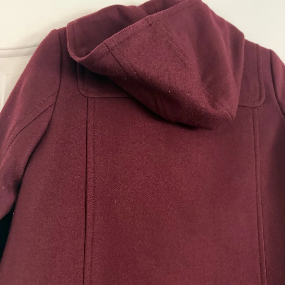 J.Crew Wool Cashmere Coat Size 6 Burgundy Peacoat Hooded Italian Fabric - Picture 6 of 6